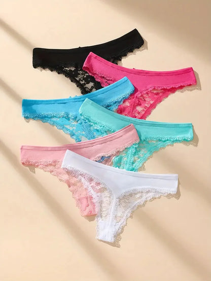 3Pcs Sexy Lace Women Thongs Transparent Women Panties Sexy Underwear Solid Floral G-String Size XS-XL Female Underpants Lingerie