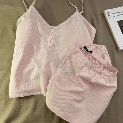 Women Summer Cami Shorts Pajama Set Girls Student Homewear Set Woman Casual Loungewear Suitable Outing Loose Sleepwear Ladies
