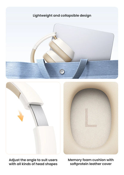 UGREEN Max5c Wireless Bluetooth Headphones ANC 43dB Active Noise Cancellation Hi-Res LDAC 75H Spatial Audio Earphones Headset