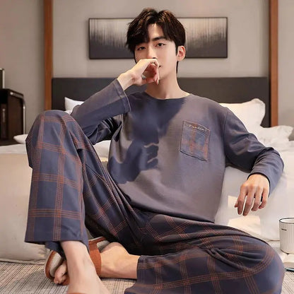 Rutigt pyjamasset herr i bomull – långärmat, fyra modellval, L–5XL
