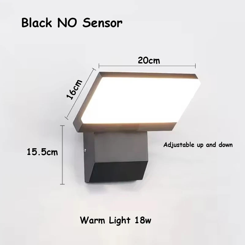 Modern Vikbar LED Vägglampa Utomhus IP65 – 18W, Svart/Vit, Med/Utan Rörelsesensor, AC85–265V