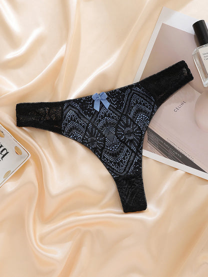 Sexy Women's G-String Panties Transparent Mid-Low Rise Ladies Underwear Color-Block Female Intimates Lingerie