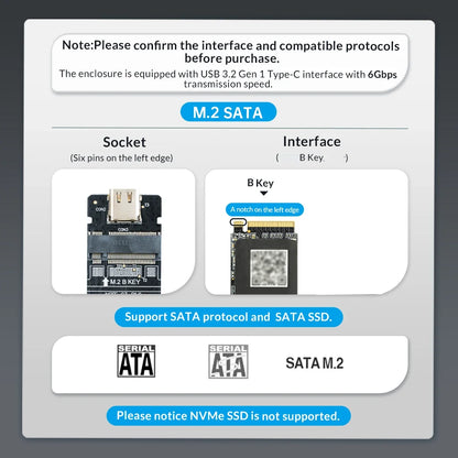 M2 SSD Case M.2 NVMe SATA SSD Enclosure Adapter 10Gbps USB 3.2 Gen2 USB C External Enclosure Supports M and B and B&M Keys