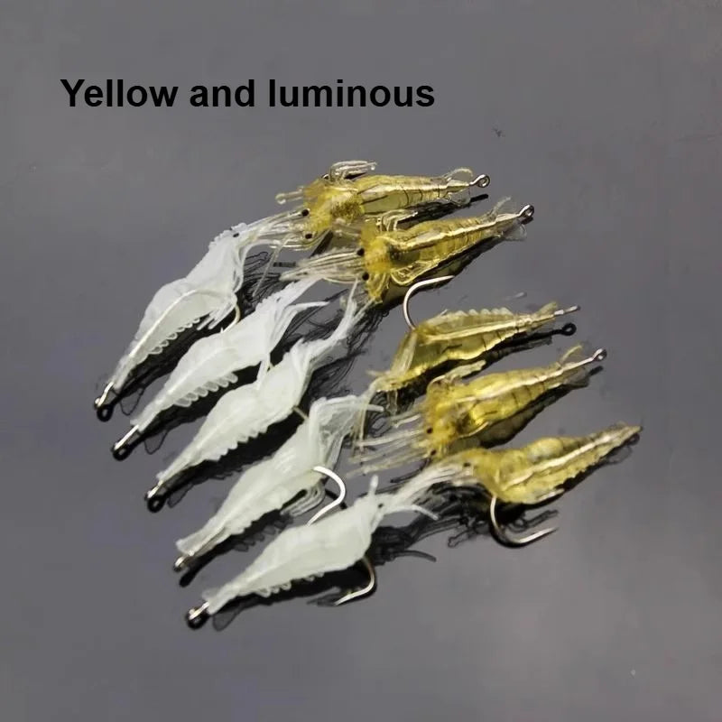 10/15/20pcs Goture Shrimp Lures Soft Shrimp Fishing Lures For Freshwater Saltwater Luminous Shrimp Bait Set With Sharp Hook Bead