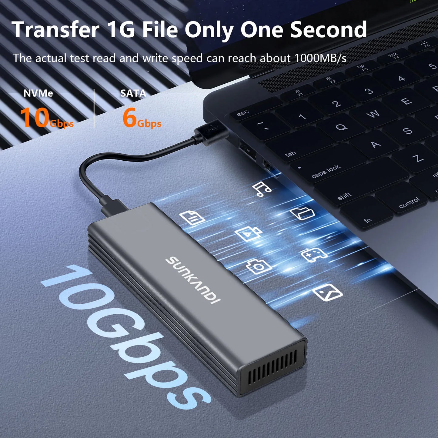 SUNKANDI M.2 NVME SATA SSD Enclosure Adapter, USB C 3.1 Gen 2 (10 Gbps) To M.2 PCIe NVMe and SATA SSDs Support for SSDs 2230