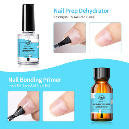 BORN PRETTY 2Pcs 15ml Nail Prep Dehydrator And ACID-FREE Primer Air Dry No Lamp Needed Nail Art Functional Gel Manicure Supplies