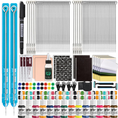 3D Hand Poke and Stick Tattoo Kit Tattoo Needle Tattoo Ink Cup Pigment Glover Bandage Kit for DIY Body Arts Beginners Practice