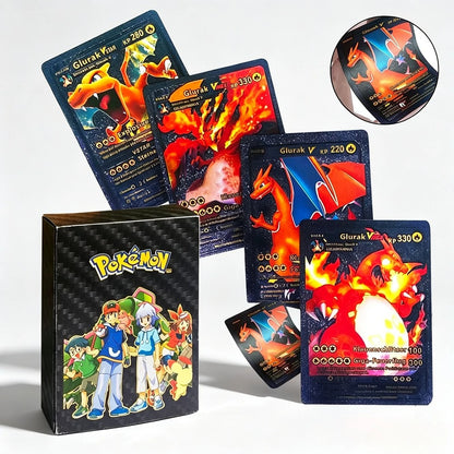 •55 pcs Pokemon Metal Gold Black Vmax GX Card Box Mewtwo Charizard Pikachu Rare Collection Battle Trainer Children Toys Gift