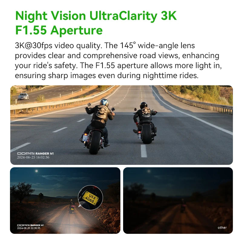 DDPAI Dash Cam RANGER M1 MC-kamera IP67 Vattentät med WiFi Night Vision