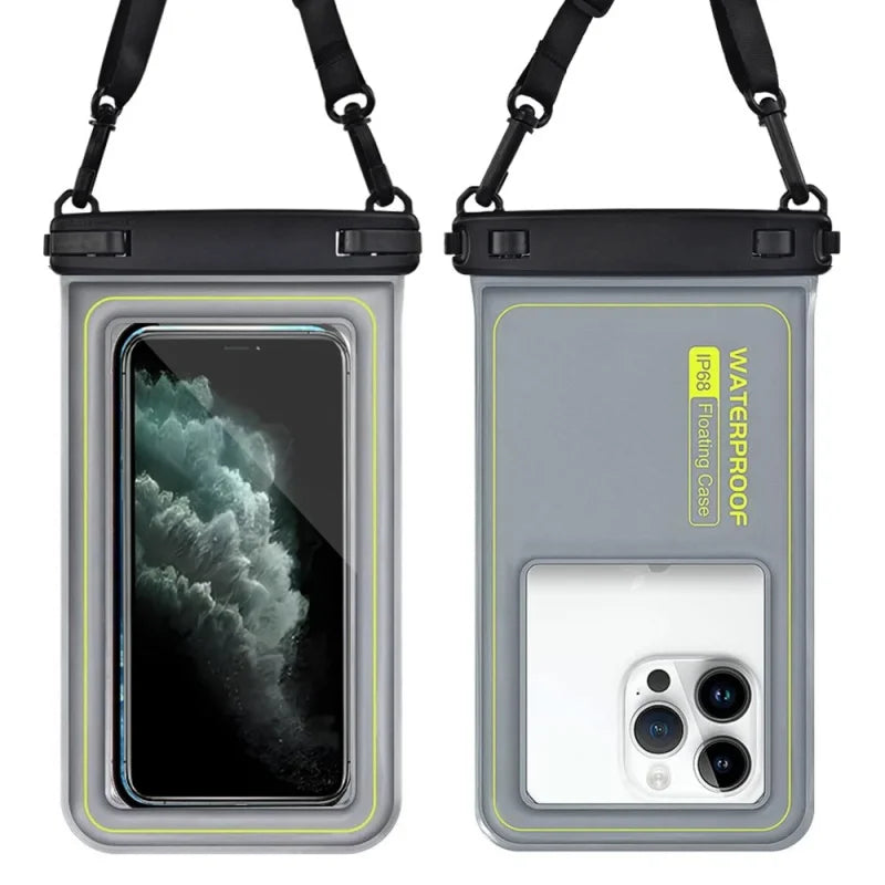 Flytande Vattentätt Mobilfodral med Crossbody-rem – Dubbelhake, Touchkänslig, 10 Färger, upp till 6,9"