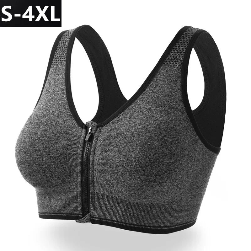 Front Zip Sports Bra High Impact Support Breathable Wire Free Running Yoga Top for Women