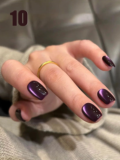 MIANEL 12ML Hibiscus Purple Cat Eye Gel Nail Polish Super Whitening Glass Beads Cat Eye Nails Purple Nials Blue Nails 1-12PCS