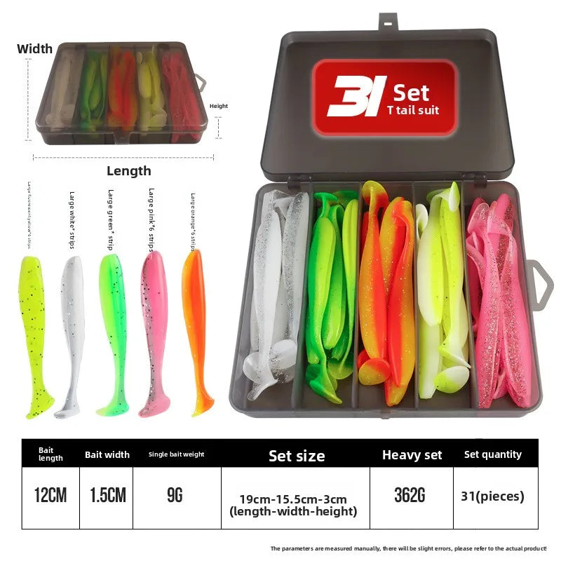 Soft Tail Bait Set Fake Bait 5.5/7/9/12cm Two-color Fishing Lure with Lead Head Hook for Angling