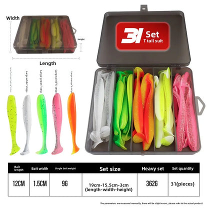Soft Tail Bait Set Fake Bait 5.5/7/9/12cm Two-color Fishing Lure with Lead Head Hook for Angling