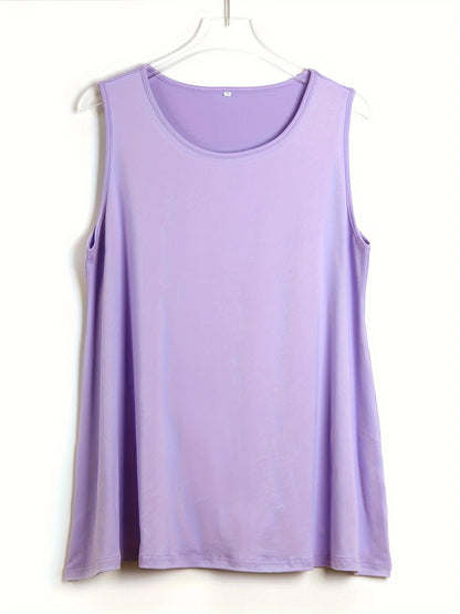 Plus Size Simple Solid Tank Top Casual Crew Neck Sleeveless Tank Top For Summer Women's Plus Size Clothing