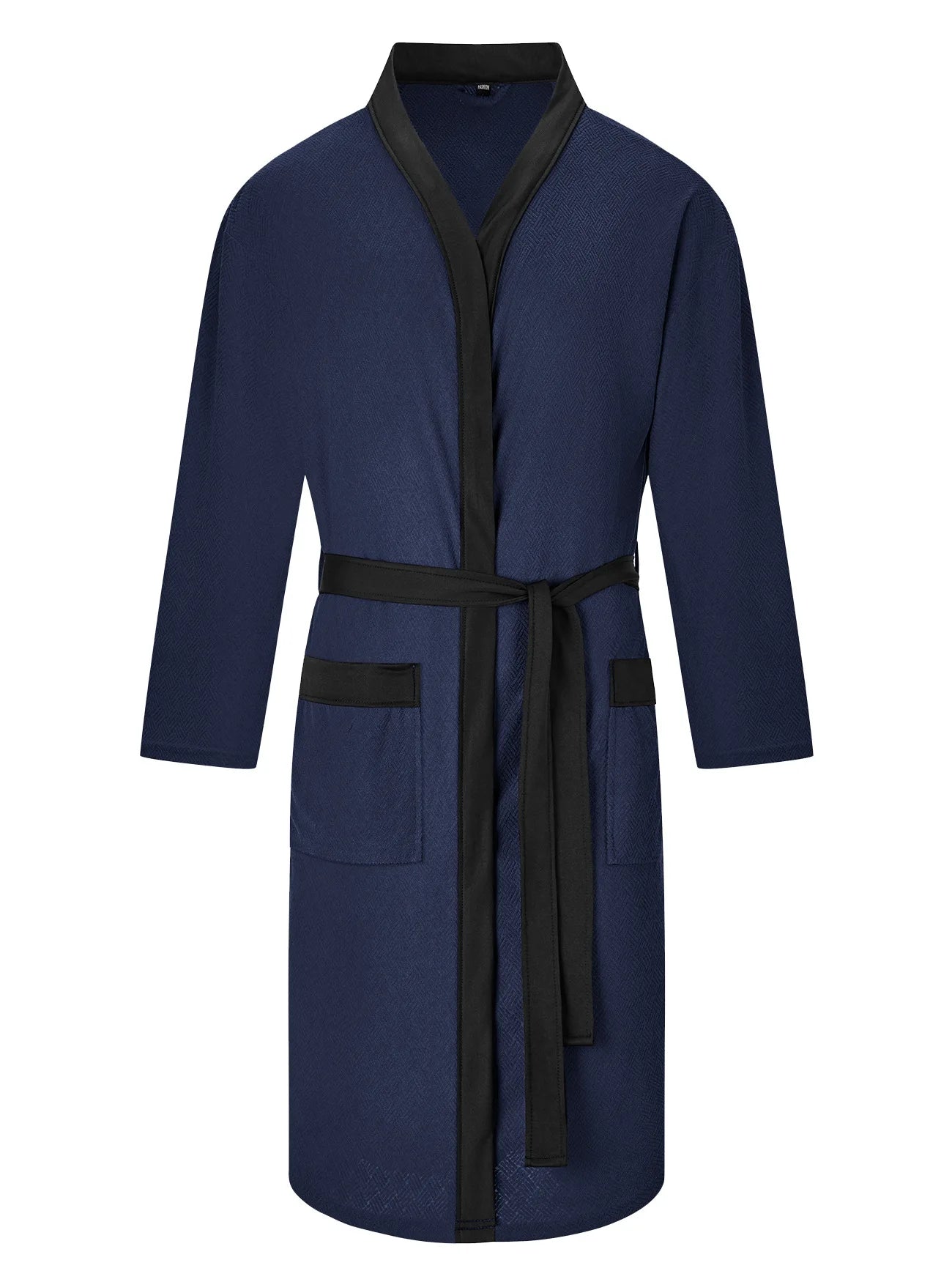 Men's Twill Fabric Long Bathrobe with Belt Design, Double Pockets, Casual Home Pajamas, Loose Fit, Hotel Resort Style, Nightwear