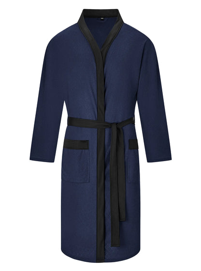 Men's Twill Fabric Long Bathrobe with Belt Design, Double Pockets, Casual Home Pajamas, Loose Fit, Hotel Resort Style, Nightwear