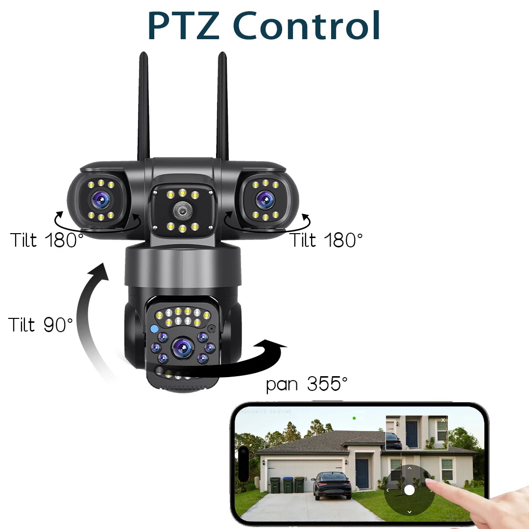 WiFi Security Camera IP 12MP 6K External Outdoor Surveillance Cctv Triple Lenses Triple Screens Wireless Night Vision Cameras