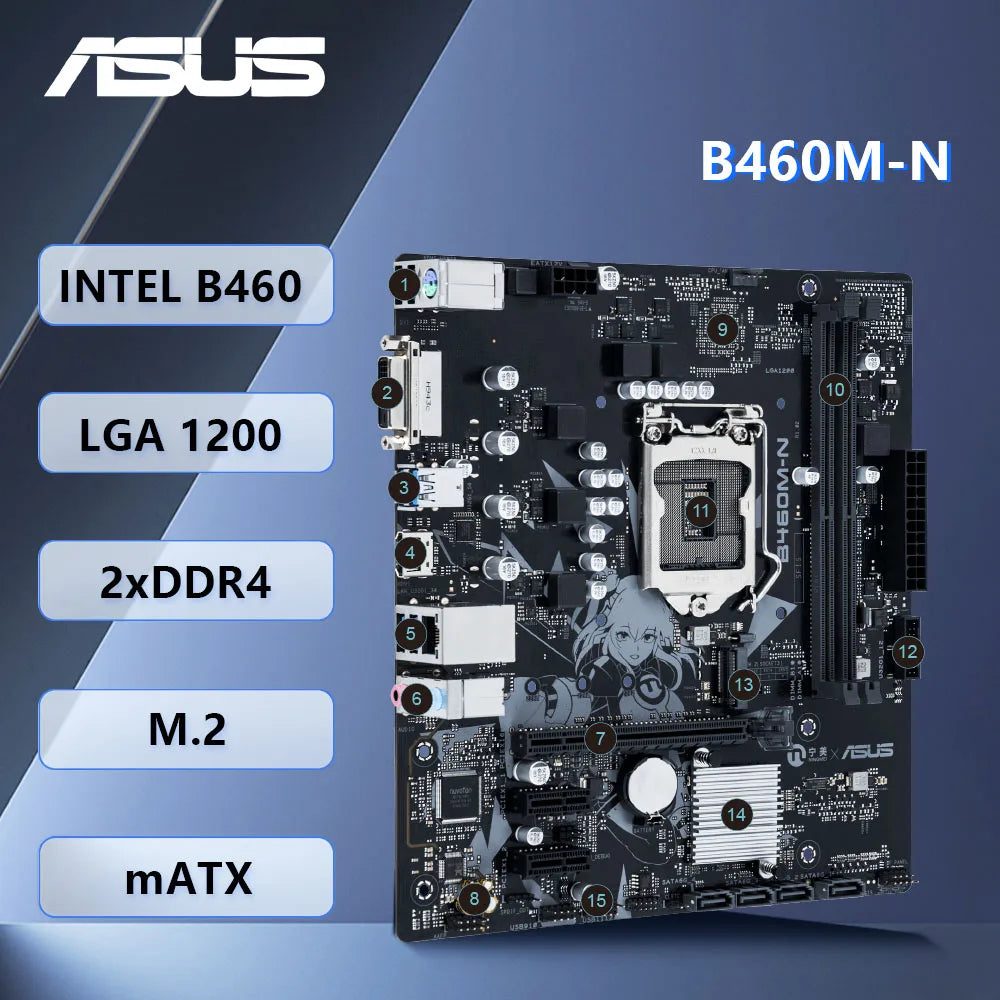 ASUS B460M-N Motherboard Intel B460 LGA 1200 DDR4 M.2 support Core i3-10100 10400 10700 10900 G6505 cpu
