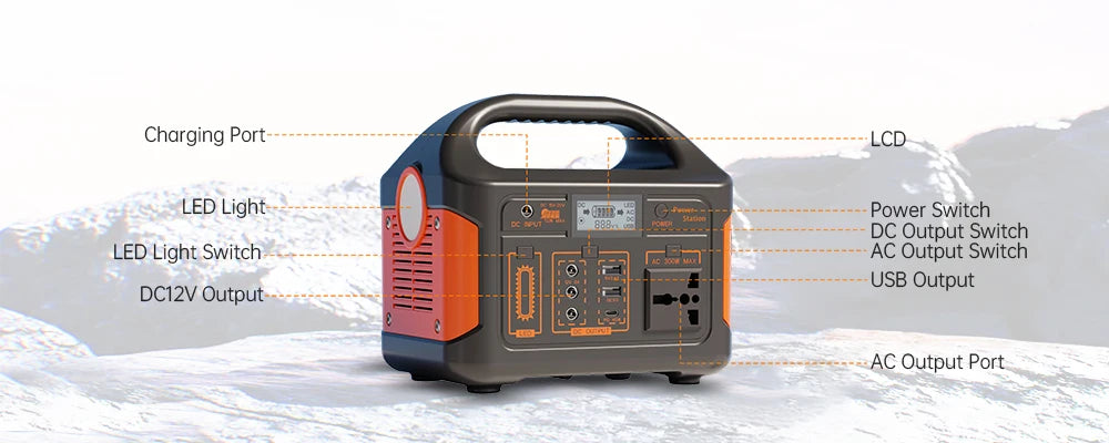 Gaiaray Portable Power Station 500W 300W 200W 100W Solar Generator UPS LiFePO4 Battery LED Light Solar Charging Station for Home Outdoor Emergency Power Bank