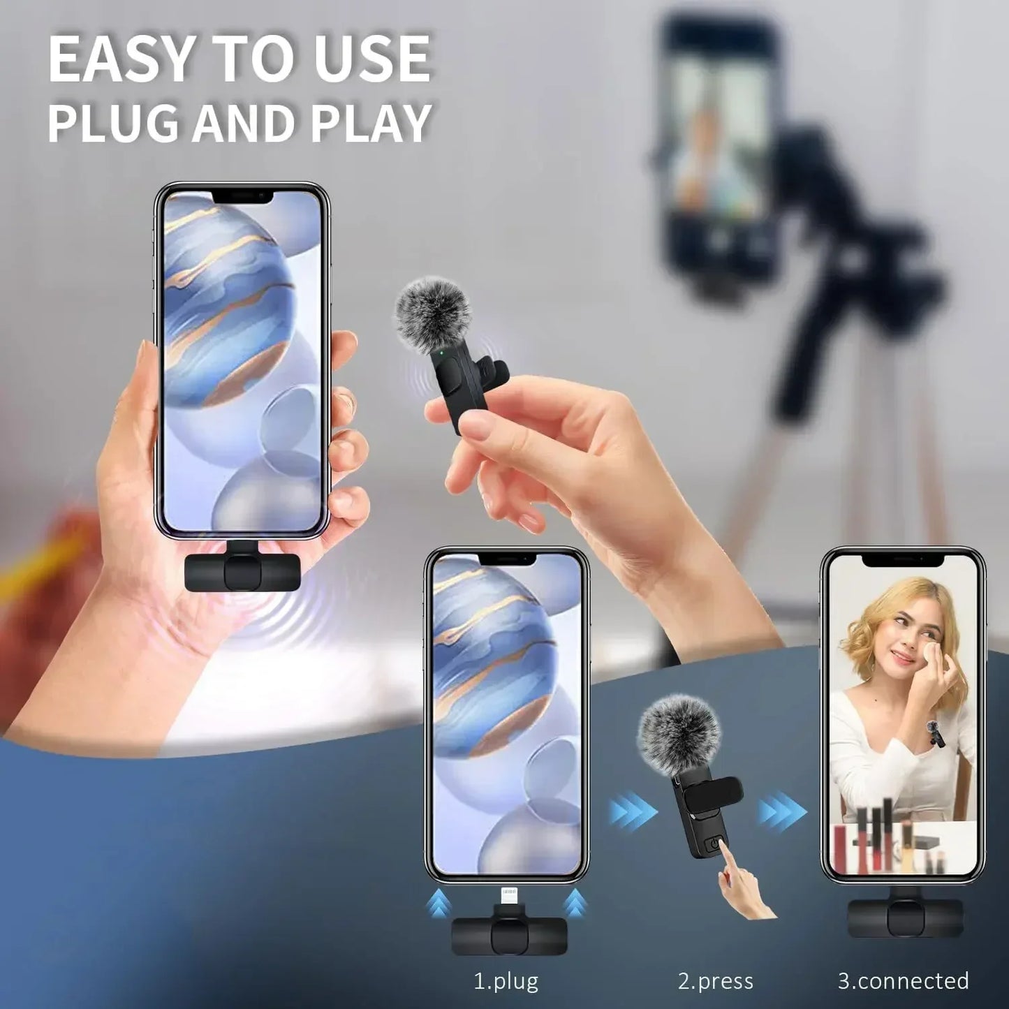 Wireless Lavalier Microphone 2.4G Mini MicPortable Audio Video Recording Mini Mic for iPhone Android Live Broadcast Gaming Phone