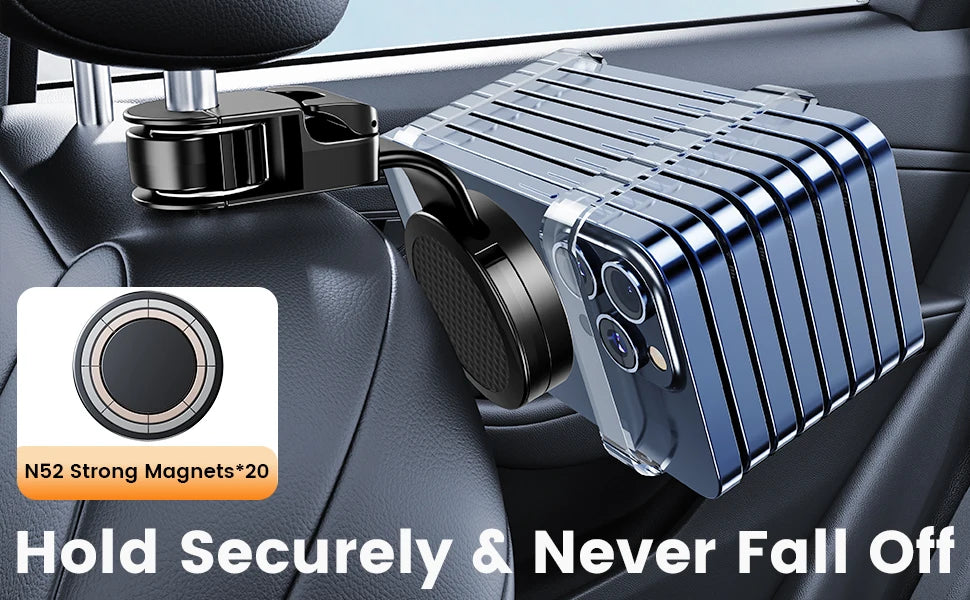Magsafe Phone Holder for Backseat, Hideable Storage Key Bag & Bendable Strong Magnetic Seat Phone Holder