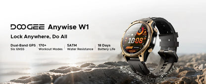 DOOGEE Anywise W1 AI Smart Watch GPS 1.43" AMOLED Display 24Hrs Health Monitoring 5ATM Water Resistance Waterproof Sport Watch