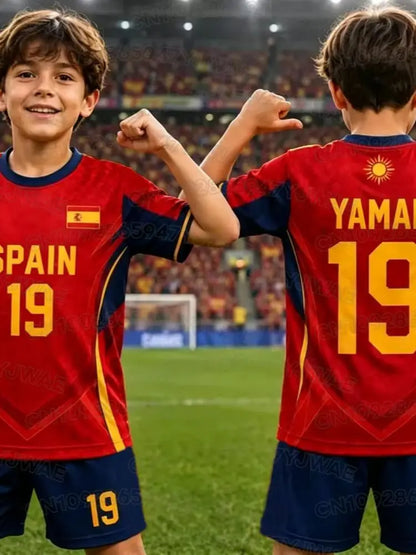 2026 Special NO.19 YAMAL Football Jersey Tee Shorts Set Women Men Spain Fans Shirt and Shorts Summer Kids 2 Piece Set