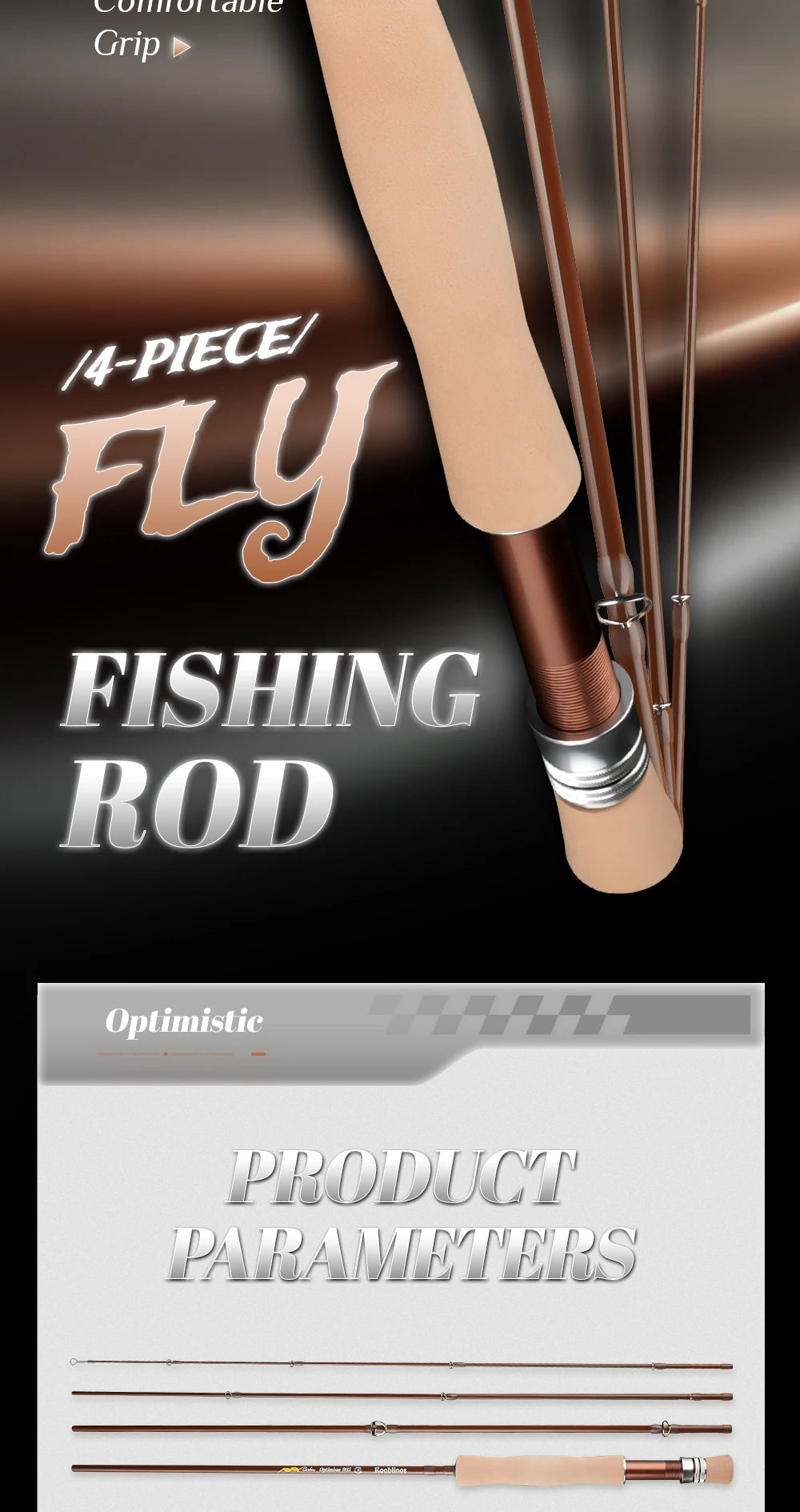 ROOBLINOS Flugfiskespö 4/5wt 9ft (2,7m) – Ultralätt Kolfiber Fast Action Sötvatten 2026