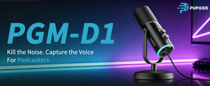 PUPGSIS Podcast Microphone Kit, USB/XLR Dynamic Vocal Mic, Streaming Mic with RGB Lights for PC/XLR Mixer, with Mute Button, Headphone Jack, Gain Knob, for Gaming Voice-Over Recording