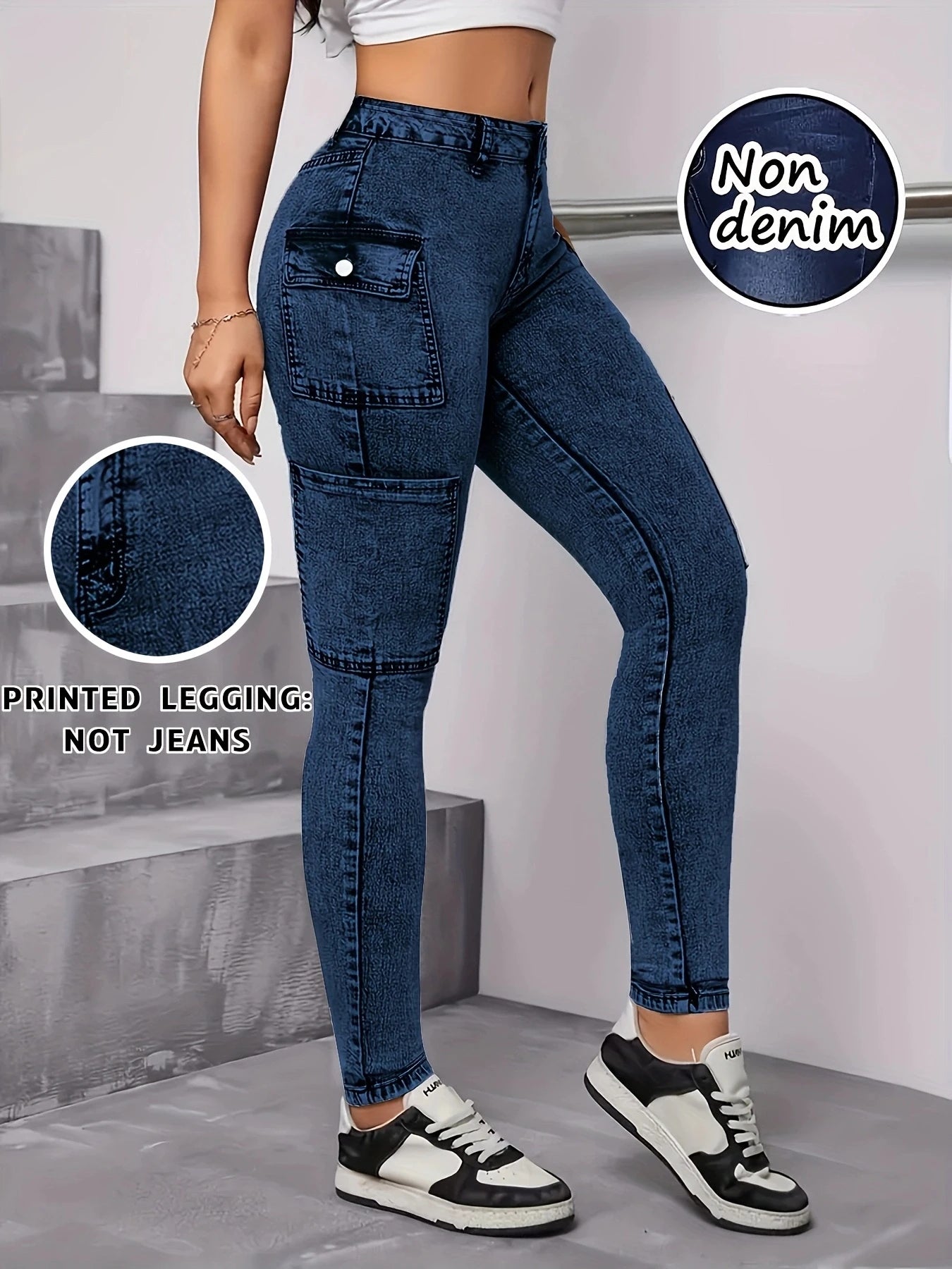 【Non-Denim】Women's Faux Denim Print Leggings, Sports Casual Skinny Pants, Thin Soft Skin-Friendly Yoga Pants, All-Season Long Pa