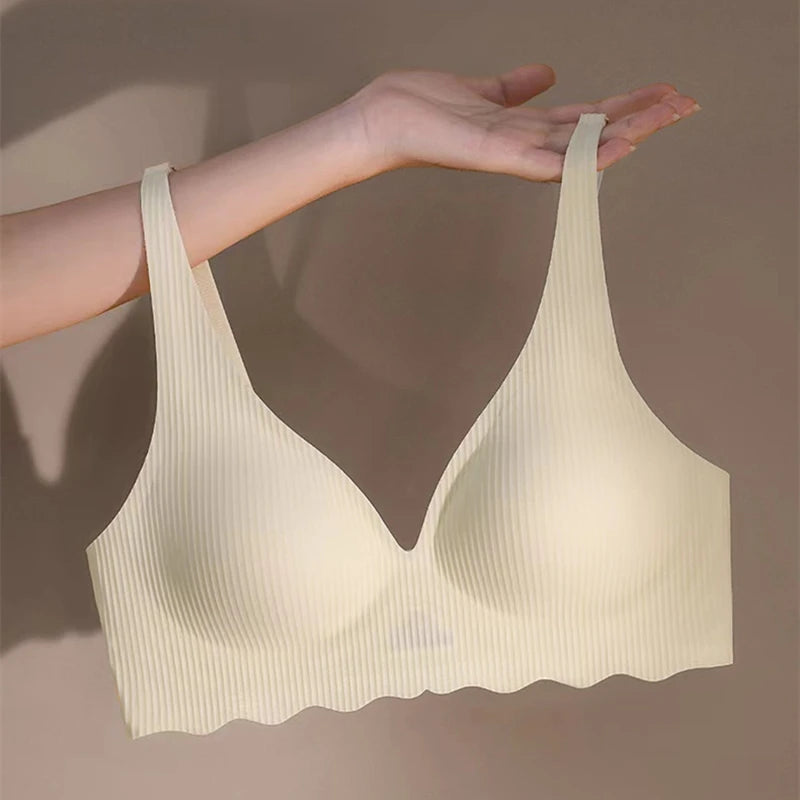 Dam Sömlös Randig BH – Push-up Trådlös Samlande Liten Byst Urhålad Design, 5 Färger S–XL