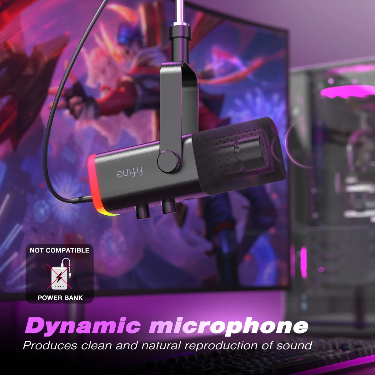 FIFINE USB/XLR Dynamisk Mikrofon med Tystknapp och Hörlursuttag