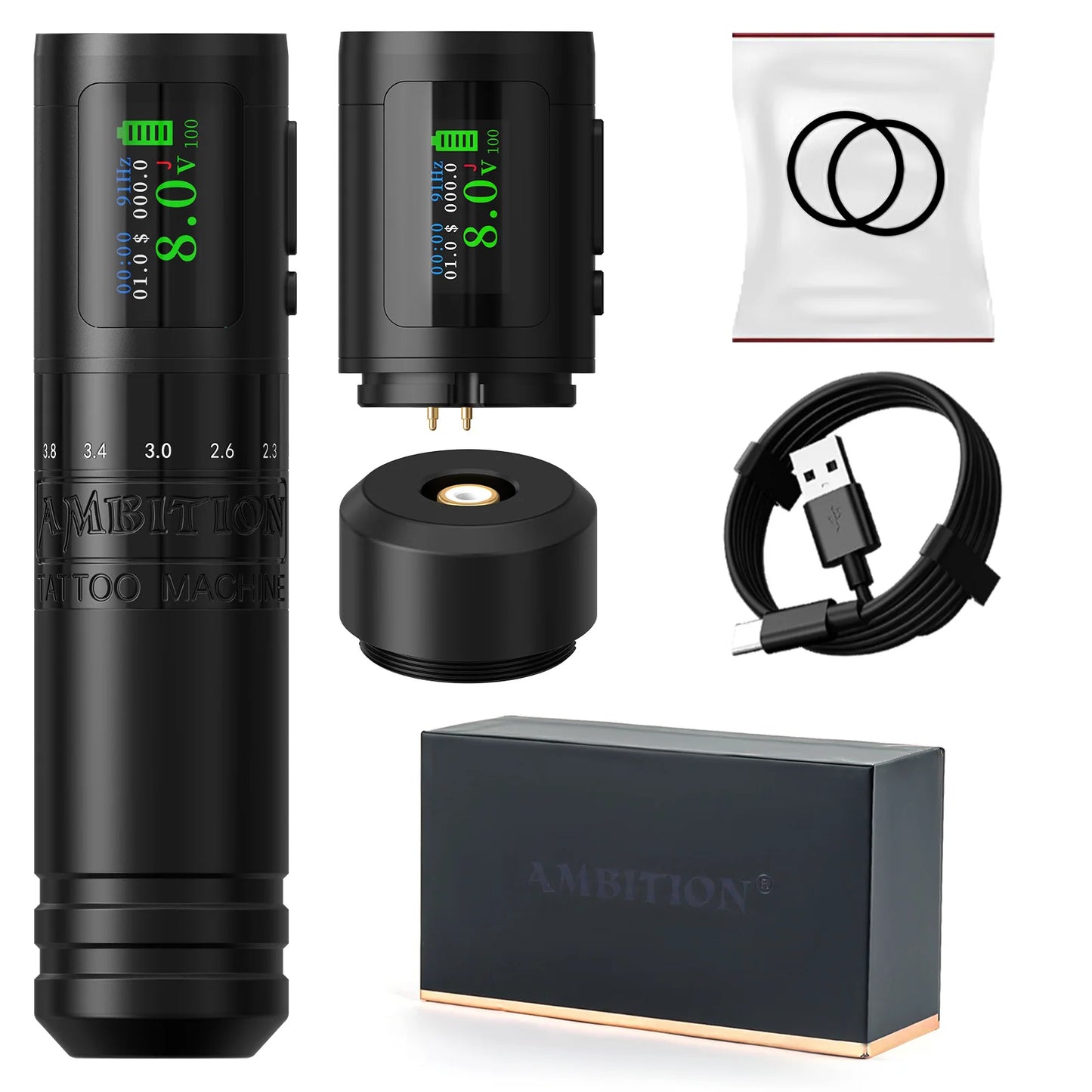 Ambition C1 Adjustable 7 Strokes 2.0-4.2mm Wireless Tattoo Machine Coreless Motor Billing Battery 1900mAh For Tattoo Body Artist