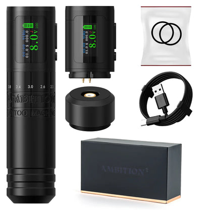 Ambition C1 Adjustable 7 Strokes 2.0-4.2mm Wireless Tattoo Machine Coreless Motor Billing Battery 1900mAh For Tattoo Body Artist