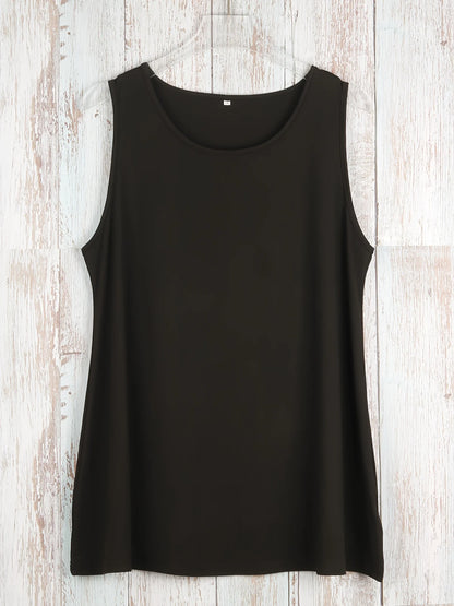 Plus Size Simple Solid Tank Top Casual Crew Neck Sleeveless Tank Top For Summer Women's Plus Size Clothing