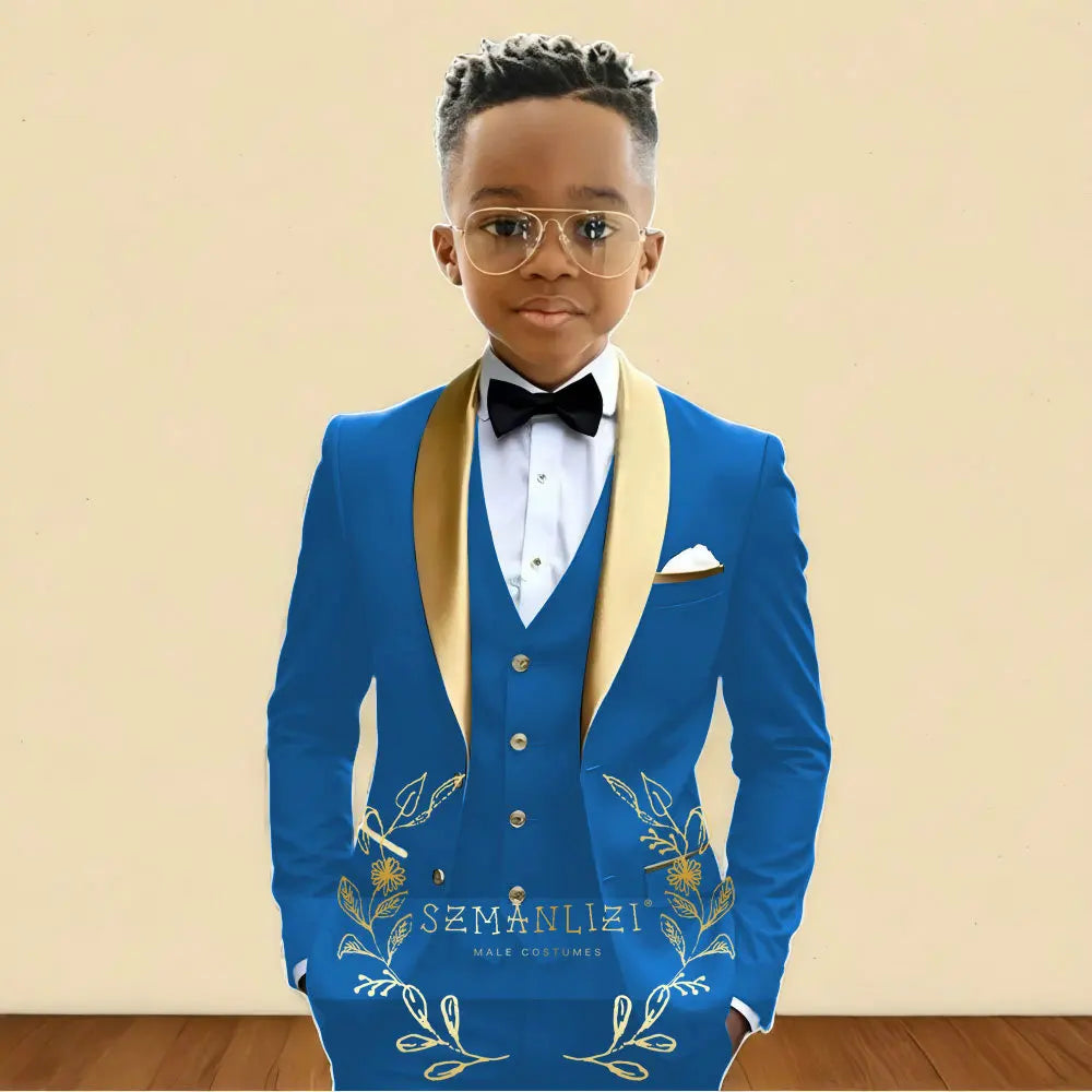 Oil Green Boys Suit 3 Pieces Wedding Tuxedo for Kids Jacket Pants Vest Gold Shawl Lapel Child 2-16 Years Old Customized Outfit