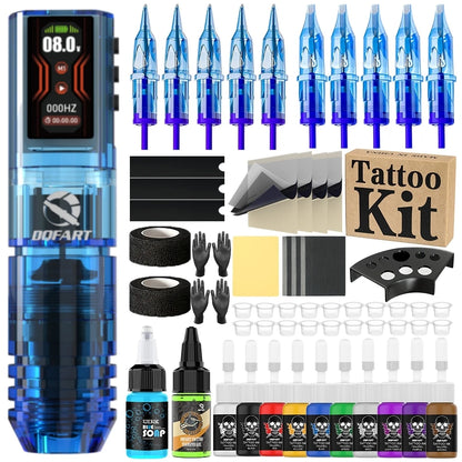 DQFART 1600mAh P2 LED Digital Display Electric Wireless Tattoo Machine Set 12V 6Colors Accessories Body Art Creative Designs