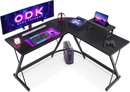 Coleshome Gaming Desk L Shaped, Gaming Table, Sturdy Corner Desk, Easy Assembly, for Living Room & Study, 127×127cm, Black