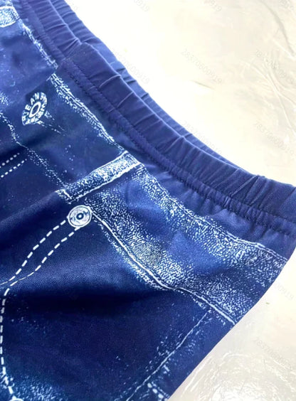 Women's Elegant Printed Faux Denim Leggings