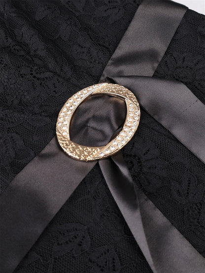 Slergiri Plus Size Black Lace Rhinestone Belt Mermaid Hem Dress Women Elegant Evening Party Gown Ladies Bodycon Long Dresses