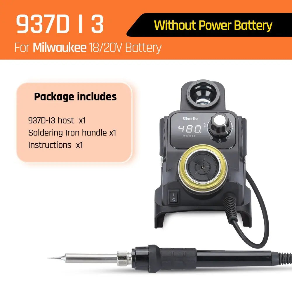 Silverflo 937DI Trådlös Löddstation – Portabel, 200–480°C, Kompatibel med DeWalt/Milwaukee/Makita 18–20V Batteri