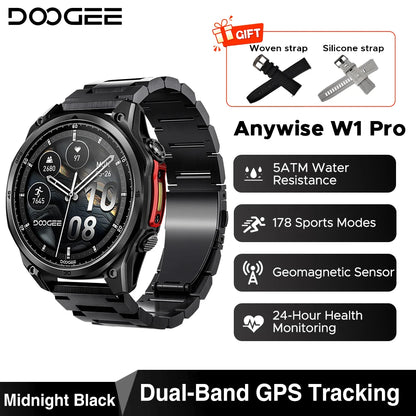 DOOGEE Anywise W1 Pro Smartklocka – 1,43" AMOLED, Offline-kartor, Dual-band GPS, 5ATM+IP68, 18 Dagars Batteri
