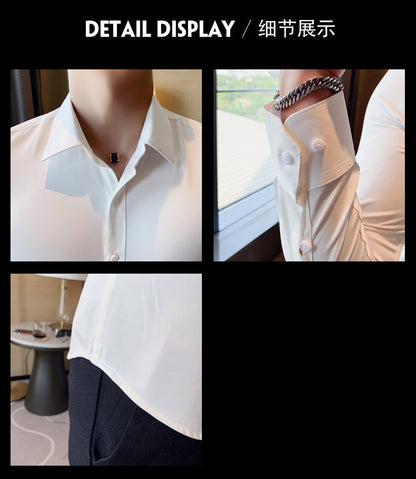 Boutique Fashion Solid Color Formal Wedding Dress Men's Long-sleeved Shirts Club Banquet Party Social Male Shirt