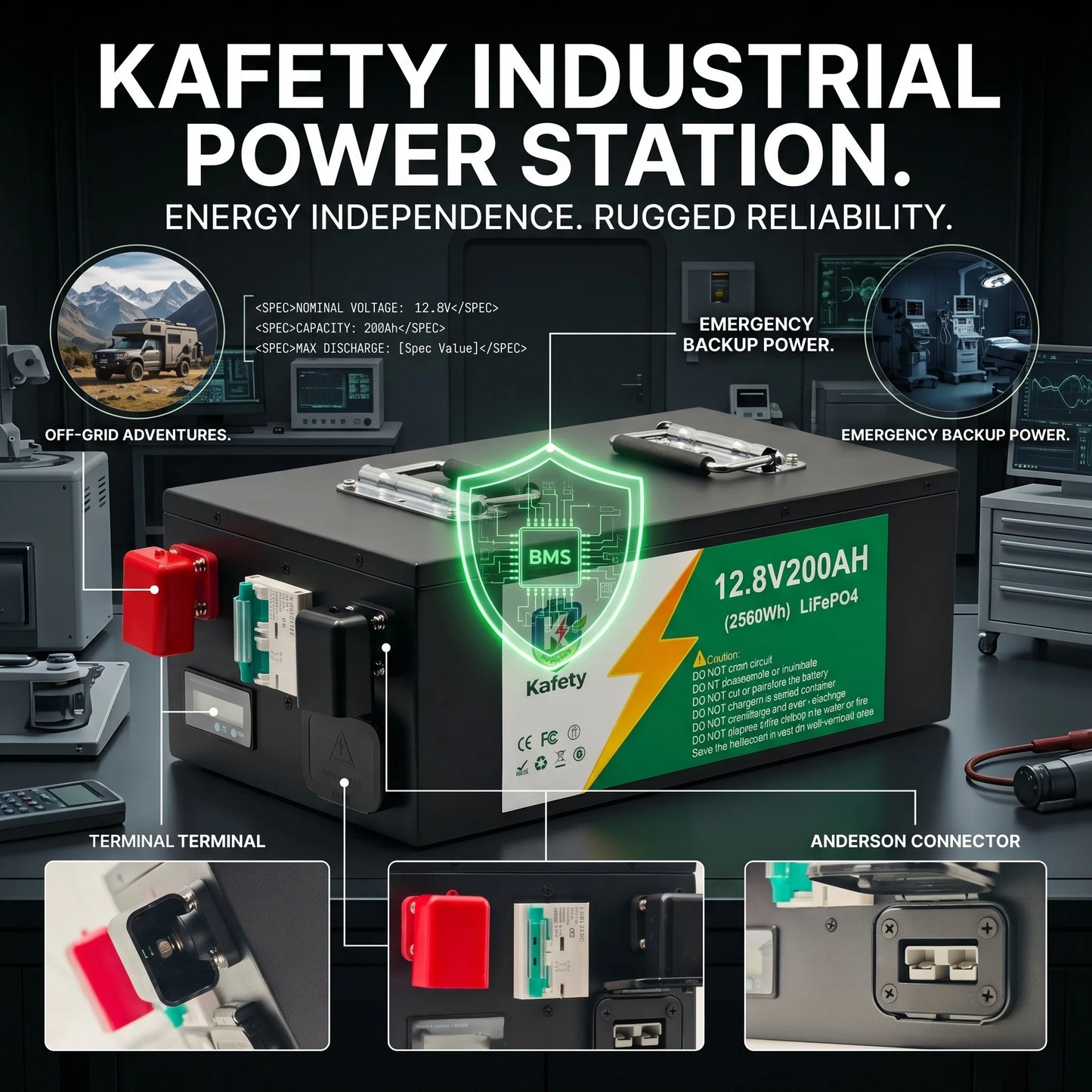 Easun LiFePO4 Batteri 12V 200Ah 2560Wh – Grade A-celler, 4S 100A BMS, >6000 Cykler, Parallellkopplingsbar, IP5X, ca 21kg, Husbil/Båt/Sol/Off-Grid, EU-frakt