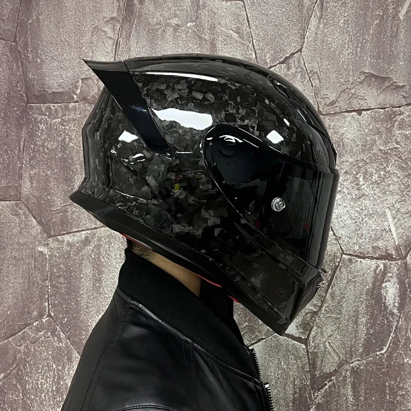 ORZ Carbon Fiber Motorcycle Helmets Men's and Women's Four Seasons Lightweight Helmets Motocross Color Lens Cosas Moto