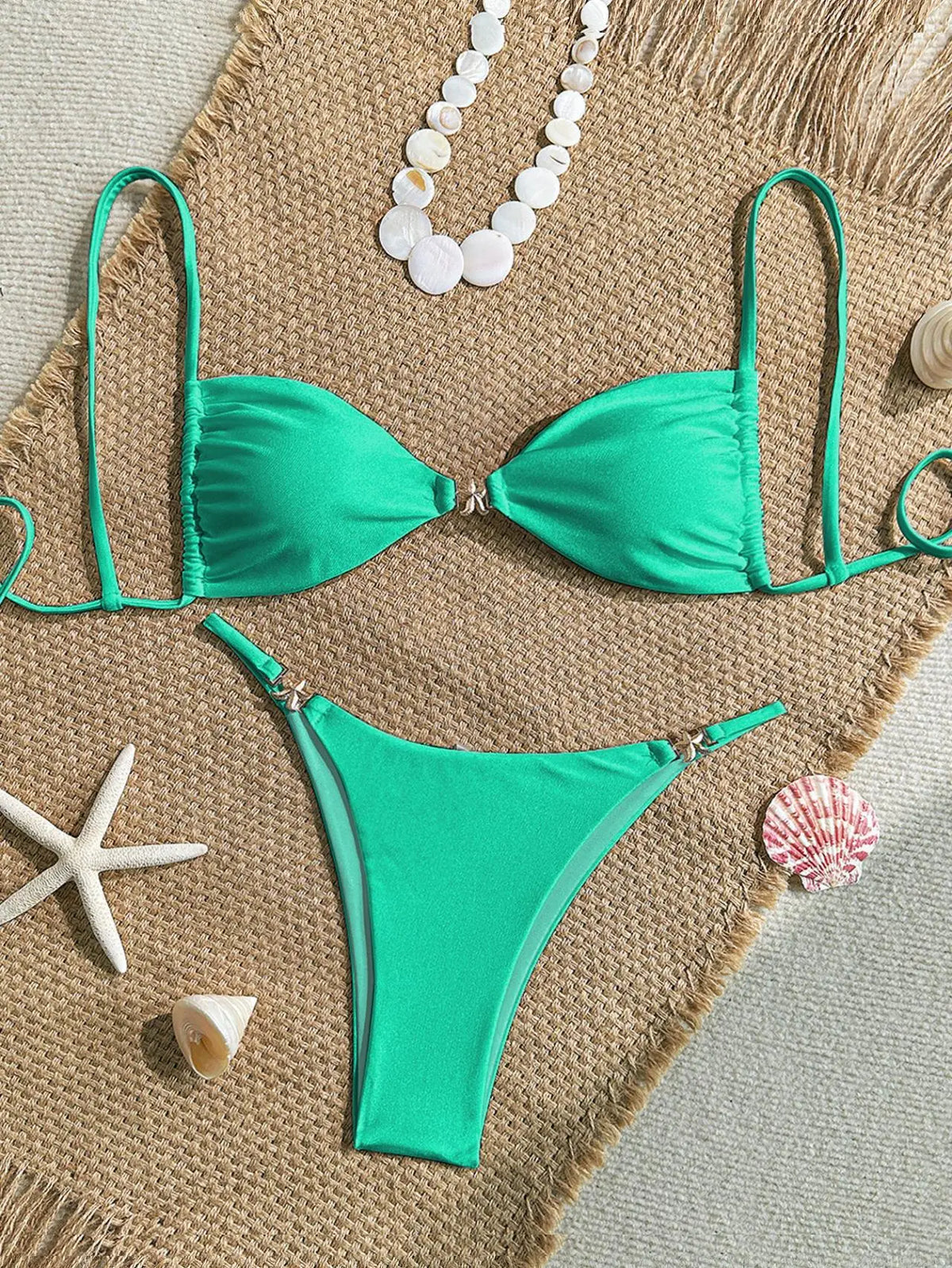 Sexy Solid Color Swimsuit Women' Swimwear 2026 New Bandeau Bikinis Rings Bikini Bandage Beachwear Two Piece Bathing Suit