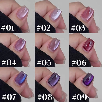 MIANEL 12ML Hibiscus Purple Cat Eye Gel Nail Polish Super Whitening Glass Beads Cat Eye Nails Purple Nials Blue Nails 1-12PCS