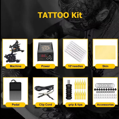Coils Tattoo Machine Kit Power Supply with Tattoo Needles Ink Accessories Set for Tattoo Body Art Tool Permanent Makeup Kit