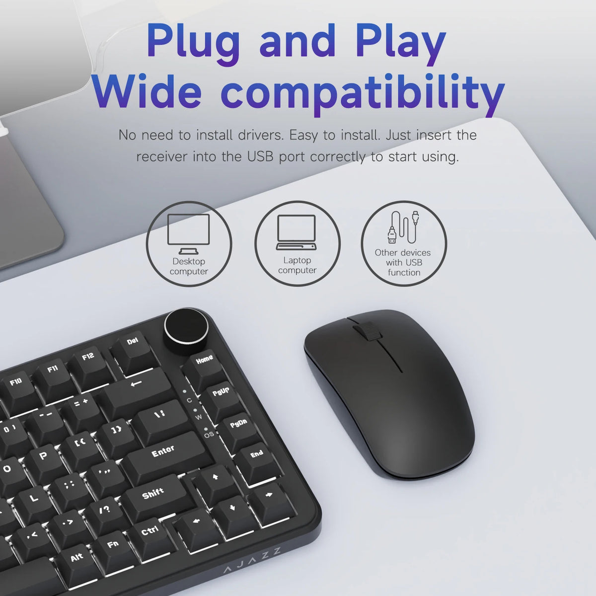 AJAZZ AJ06 trådlös gamingmus 2,4 GHz – svart, 59 g